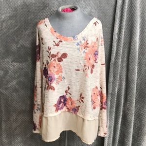 Living doll floral long sleeve tee. Sheer hem